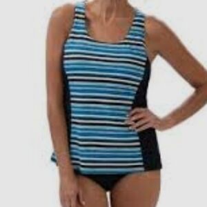 NWT Elegant Striped Blue and Black Women's One-Piece Swimsuit SZ-LARGE